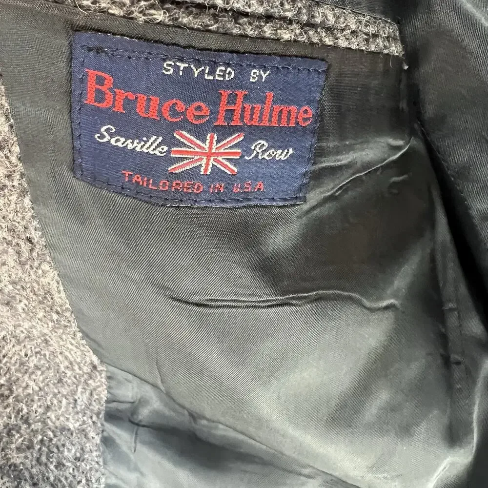 Vintage Bruce Hulme Savile Row Wool Herringbone Sport Coat Blazer USA Mens M Ivy